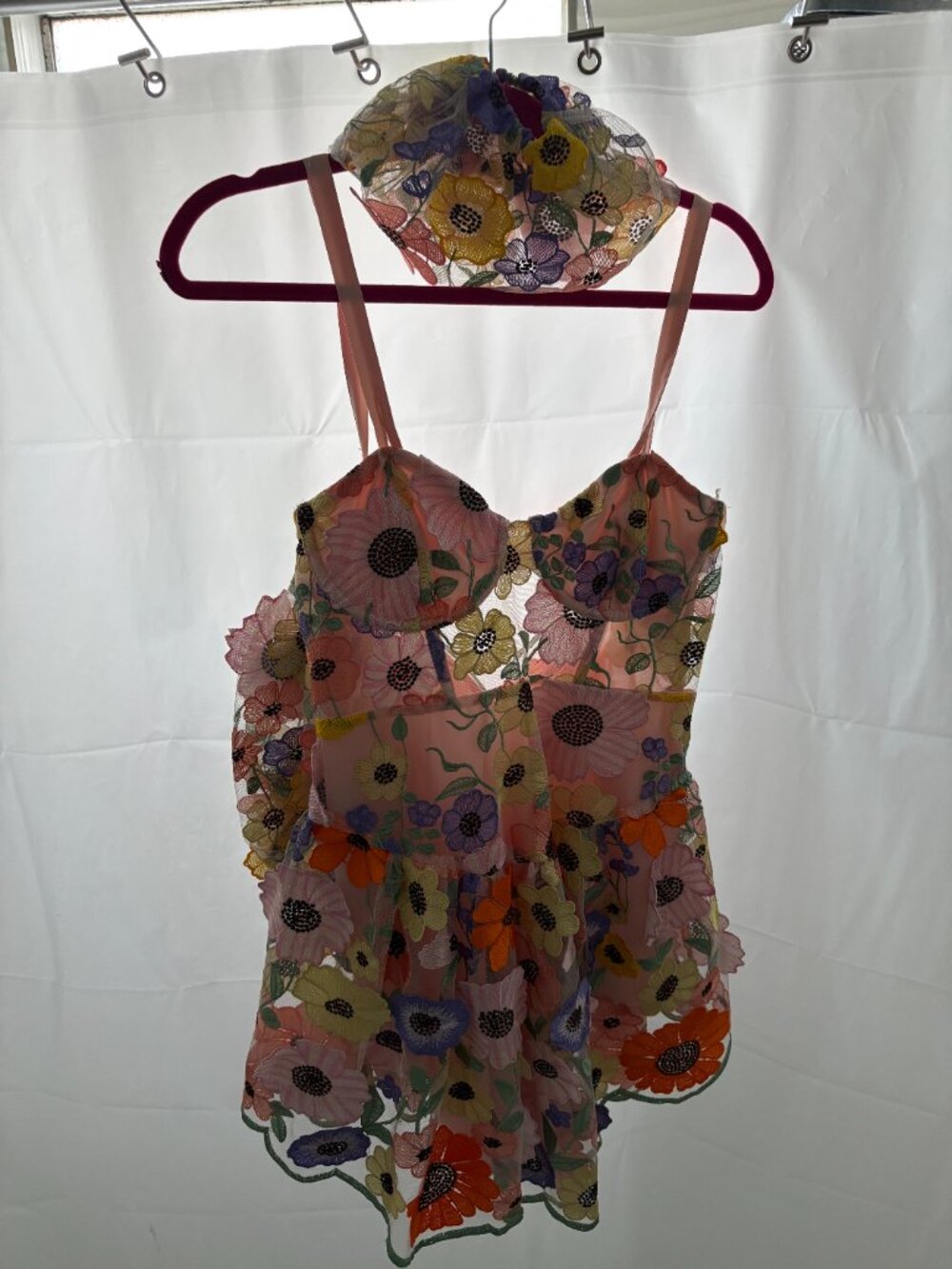 For Love & Lemons Prato Sheer Floral Mini Dress - M